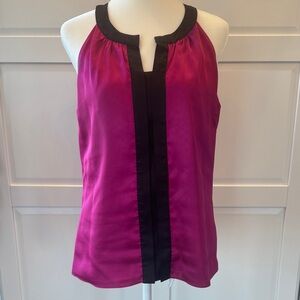 Tahari Fuchsia and Black Satin Blouse